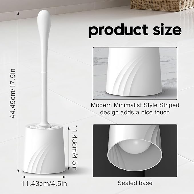 2 Pack Toilet Brush and Holder Set, Toilet Bowl Brush with Non-Slip Handle for Deep Cleaning, Nylon Bristles, Bathroom Accessories White