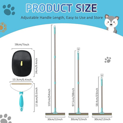 Carpet Rake for Pet Hair Removal Tool, Reusable Pet Hair Remover Broom with 54” Adjustable Long Handle, Cat Dog Hair Remover Carpet Scraper Broom with Copper Rake Teeth & TPU Brush for Rugs Mats Couch