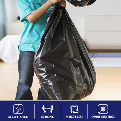 Teivio Large Black Trash Bags 64-65 Gallon 32 Counts Industrial Sturdy Garbage Bags, Extra Large Lawn and Leaf Bags Outdoor Commercial Trash Can Liner for Construction Sites, Workshops, Backyard