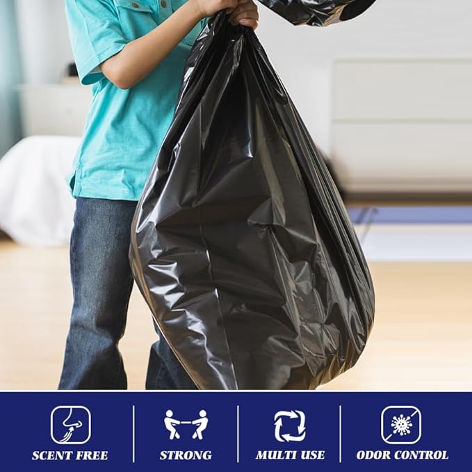 Teivio Black Trash Bags 20-25 Gallon 60 Count | Large Multipurpose | Fit 18,20,21,23,25 gallon Garbage Bin Liner | Kitchen | Lawn And Leaf Bags Outdoor Yard Waste Bag | Workshops Trash