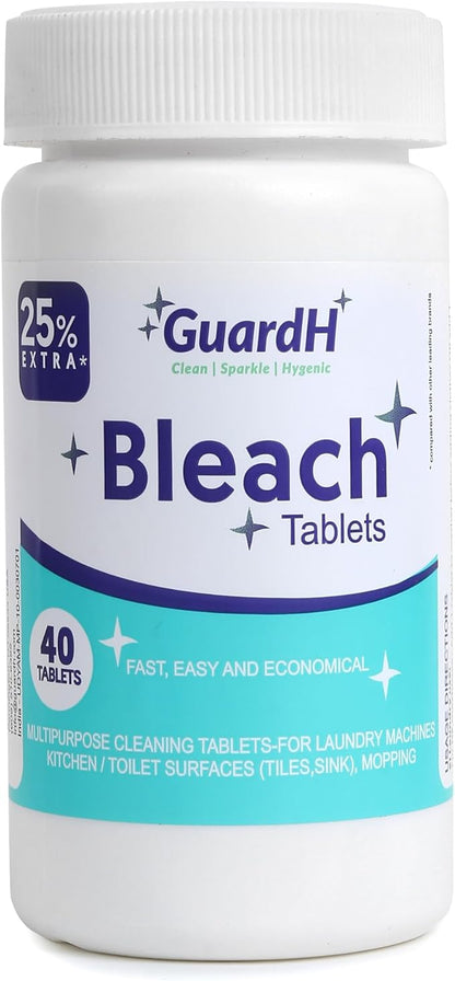 Bleach Tablets 40 Count – Multipurpose Cleaning Tablets for Laundry, Toilet Bowl, Bathroom Tile and Kitchen Surfaces – Liquid Bleach Alternative, Fast Dissolving Formula
