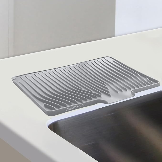 Large Premium Silicone Dish Drainers for Kitchen Counter - 18.5"x13" Non-Slip, Heat-Resistant (450°F) with Hanging Hole, Multi-Use Dish Rack Mat (Gray)