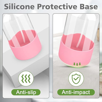 Rionisor Glass Spray Bottles with Silicone Sleeve Protection, Empty 16 oz Refillable Containers, Reusable Spray Bottles with Adjustable Nozzle for Hair, Cleaning Solutions, 1 Pack Pink
