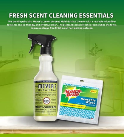 Mrs Meyers Cleaning Spray With Pack of 5 Reusable Wipes - All Purpose Cleaner & Mrs Meyers Multi-surface Cleaner - Kitchen Cleaner Spray & Multipurpose Cleaner, Myers All Purpose Cleaning Spray, 16oz