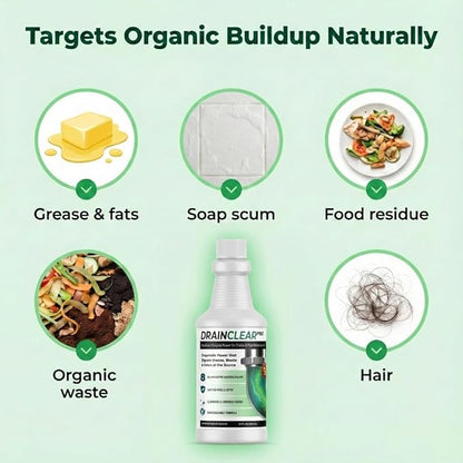 DrainClear Pro Enzyme Drain Cleaner 32oz - Enzymatic Formula Digests Grease, Waste & Odors - Safe for Pipes and Septic Systems - Biodegradable Drain Treatment for Home & Commercial Use