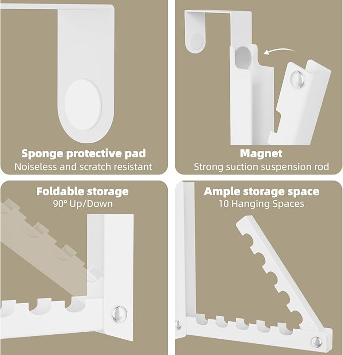 BAKON Over The Door Hooks, Small Space Double Folding Portable Over The Door Drying Rack for Laundry, Bathroom, Bedroom, Travel Storage and Drying (1Pack, White)