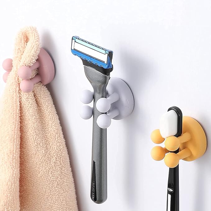 Silicone Toothbrush Holders - 6 Pcs Razor Hooks Adhesive Wall Mounted for Hanging Towel Key Plug Cable, Utility Decoration Hook Stick to Dorm Room Door Function for Kitchen Bathroom Home Office