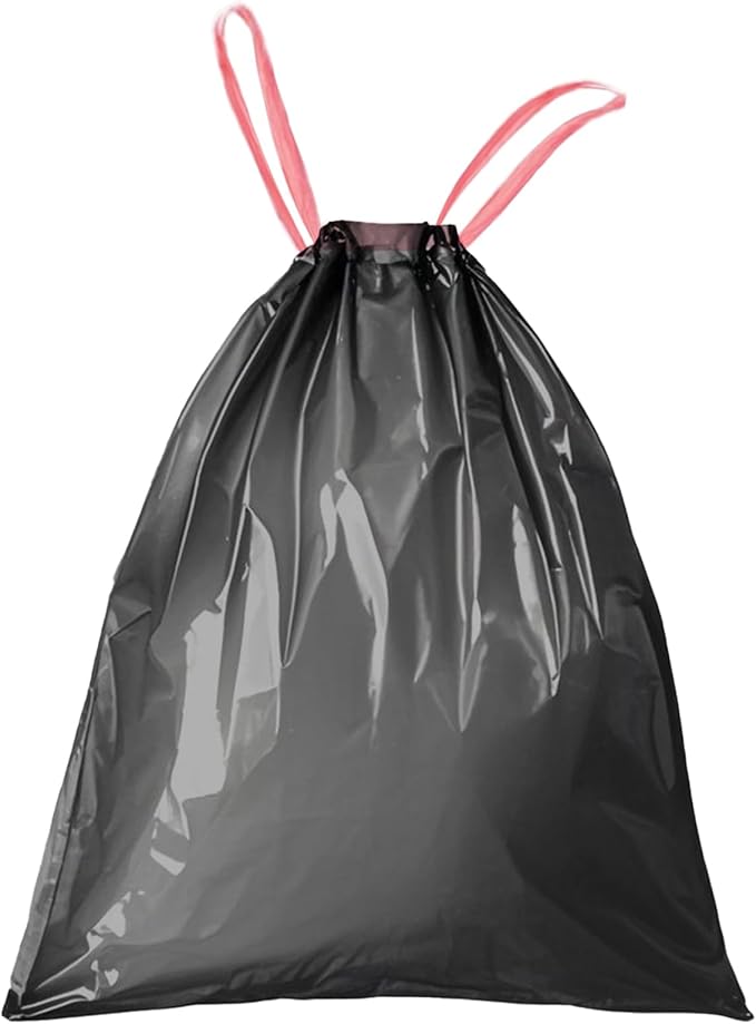 WAIKAS Trash Bags 13 Gallon Drawstring, Pack of 28 Garbage Bag for Kitchen and Home, 63x70cm Size, 12g/pcs, Unscented, Black