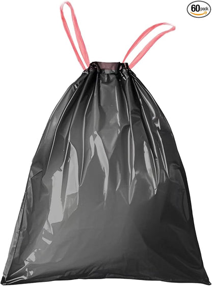 Waikas 4 Gallon Trash Bag Drawstring, Small Garbage Bags, 1.2Mil Thickness, 45 * 50cm, 5.5g/pcs, Pack of 60 Pcs, Unscented, Black