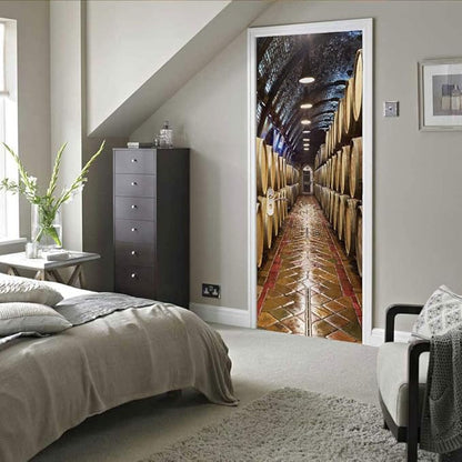 3D Door Stickers Murals - Peel & Stick Wine Cellar Theme Removable PVC Waterproof Poster, 37.4" x 78.7" for Bedroom Living Room
