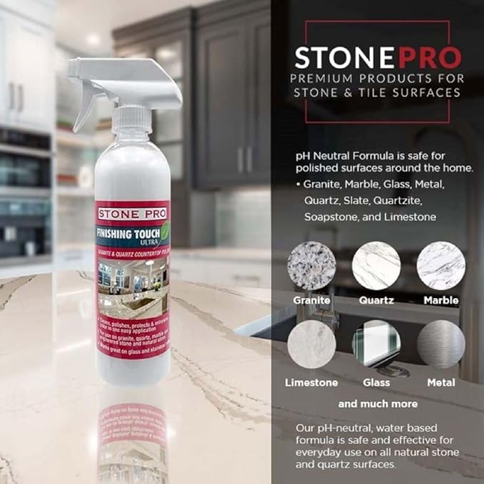 Stone Pro Marble and Granite Cleaning Kit – Premium Cleaning & Polishing Solution with Crystal Clean, Finishing Touch, & Cleanning Towels
