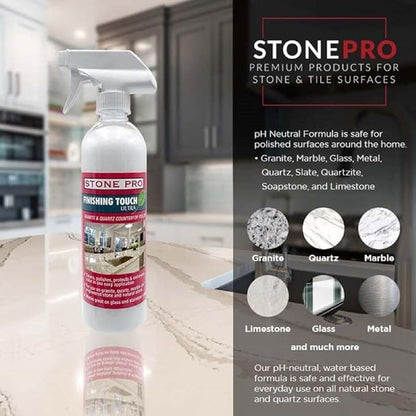 Stone Pro Marble and Granite Cleaning Kit – Premium Cleaning & Polishing Solution with Crystal Clean, Finishing Touch, & Cleanning Towels