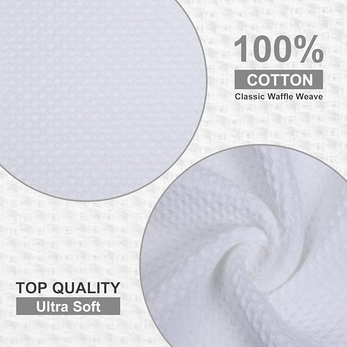 Kitinjoy 100% Cotton Kitchen Dish Cloths (12 X 12 Inches, White), 6 Pack Waffle Weave Ultra Soft Absorbent Dish Towels for Drying Dishes Quick Drying Kitchen Towels Dish Rags