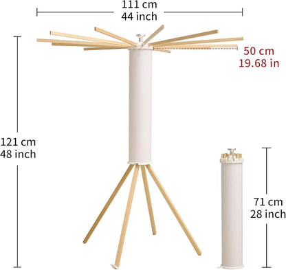 LEQ Clothes Drying Rack Portable,Foldable Drying Rack Clothing with 12 Wood Drying Arms, Standing Laundry Hanger Rack Round Collapsible & Portable Dryer Handle for Laundry Room, Balcony, Bedroom, RV