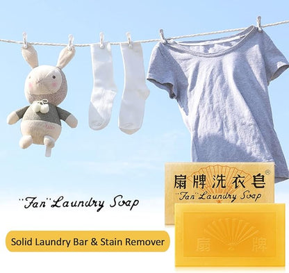 BEE & FLOWER Fan Laundry Soap Bar Laundry Stain Remover Laundry Bar Soap for Clothes Underwear Washing (5.3 Oz x 5)