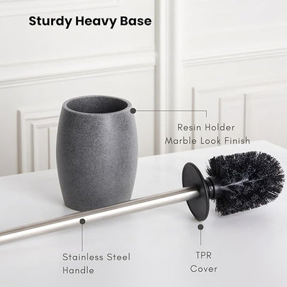 Clasin Home Toilet Bowl Brush and Holder with Stainless Steel Long Handle, Toilet Scrubber Brush with Durable Base, 360° Deep Cleaning Bristles for Bathroom, Compact Set for Small Space (Gray)