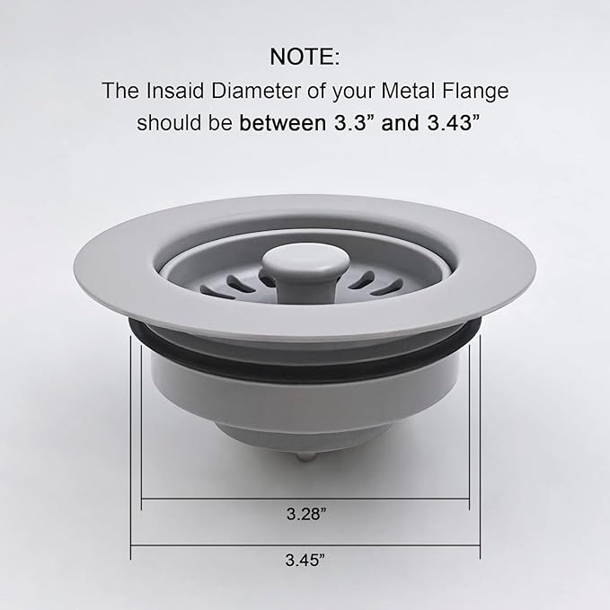 Garbage Disposal Strainer and Stopper with Decorative Disposal Flange in Gray, Matching Gray Granite Kitchen Sink and Faucet, Fit 3.5 Inch Standard Drain Hole