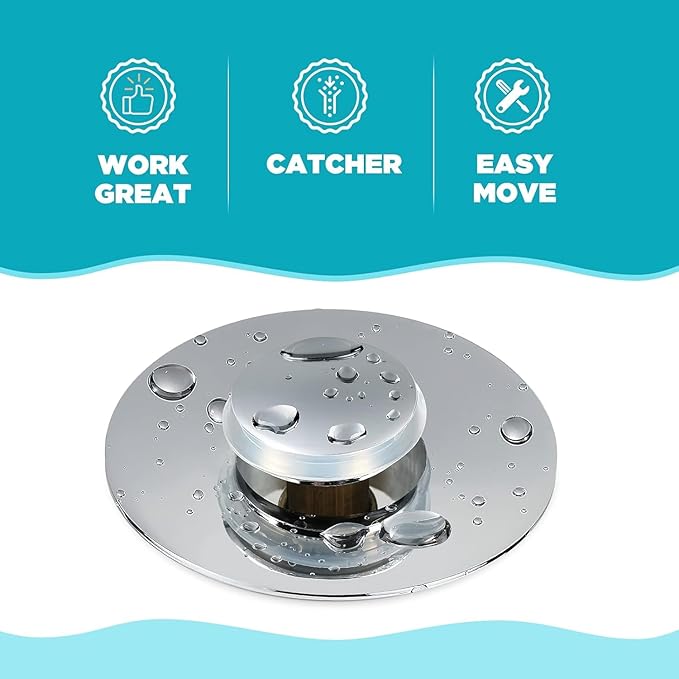 Bathroom Sink Stopper with Hair Catcher –for 1.1-1.5 Inch Bullet Core Push Type Basin Pop Up Drain Filter, Anti-Clog Basin Stopper,No Overflow with Basket Hair Catcher Silver