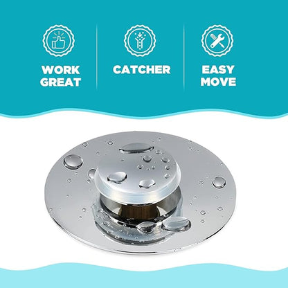 Bathroom Sink Stopper with Hair Catcher –for 1.1-1.5 Inch Bullet Core Push Type Basin Pop Up Drain Filter, Anti-Clog Basin Stopper,No Overflow with Basket Hair Catcher Silver