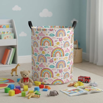 Baby Laundry Hamper kids laundry Basket Waterproof Laundry Bag for Bedroom Toy Clothes Organizer Room Décor(Pink Rainbow)