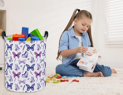 Butterfly Laundry Basket Kids Hamper for Nursery Boy and Girl Hamper Cute Kids Toys Storage Bin Organizer Room Decor for Home(Purple Butterfly)