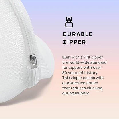ONDO Premium Mesh Laundry Bag - 3D Cushioned Recycled Polyester - Heavy Duty YKK Zipper - Made in Korea - Medium - White/Grey