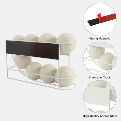Magnetic Dryer Ball Holder for Laundry Room, Wool Dryer Ball Container, White Laundry Ball Basket, Wool Dryer Ball Container, Dryer Ball Organizer for Washing Machine Side Storage (No Balls)