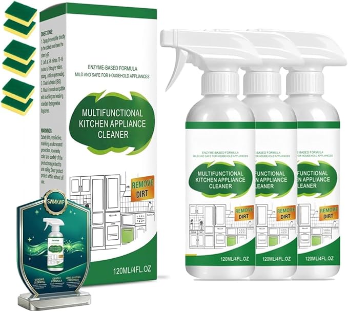 Multifunctional Kitchen Appliance Cleaner Spray Degreaser For Stove Oven Microwave Stainless Steel Pan Liquid Scrubber Remove Grease Oil Stain Residue Surface Brightening Polish 120ml(3PCS)