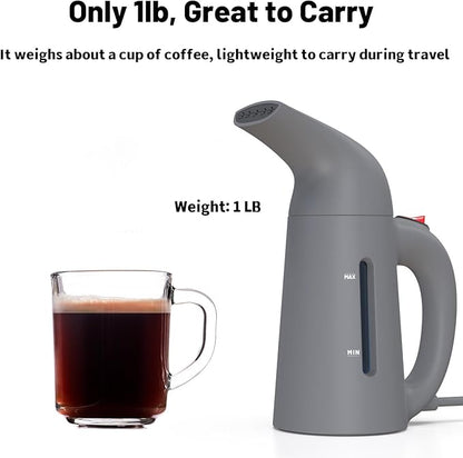 Steamer for Clothes, Handheld Garment Steamer, Portable Clothes Steamer Remove Wrinkle, 180ml Water Tank, 12 minutes Continuous Steam, 2.3 meter Cord, Ideal for ALL Fabrics, One button Design (Gray)
