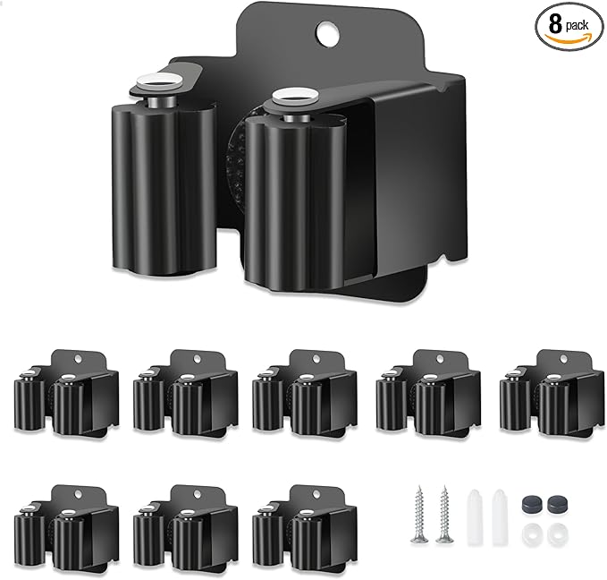8 PCS Broom Holder Wall Mount, Upgraded Heavy Duty Mop and Broom Holder Wall Mount, Stainless Steel Broom Hanger Mop Holder Rack for Kitchen Laundry Garden Tool Organizer