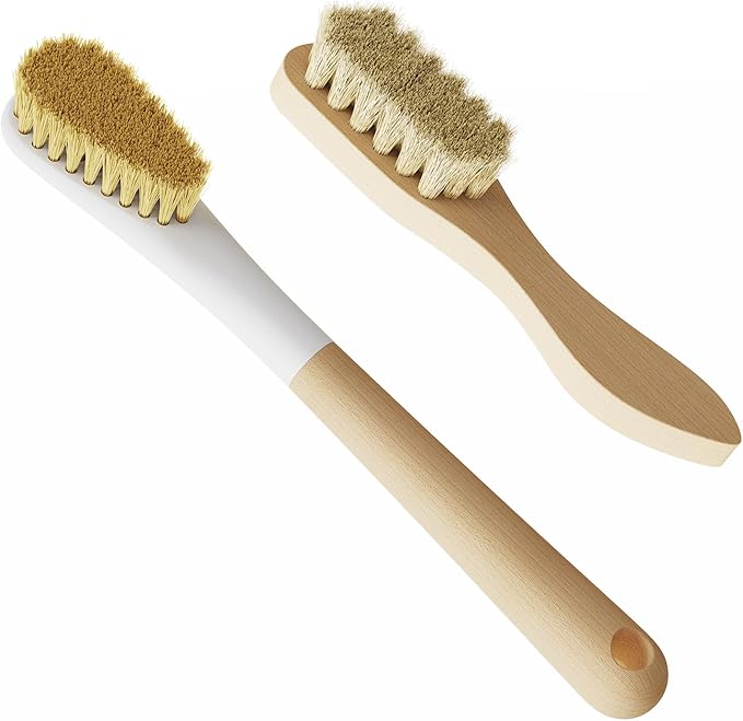 Wood Laundry Brush, OSCIOSS Laundry Stain Brush wth Long Handle and Soft Bristle for Cleaning Clothes & Shoes, Protable Laundry Brush for Stains on Clothes (Natural-2Pack)