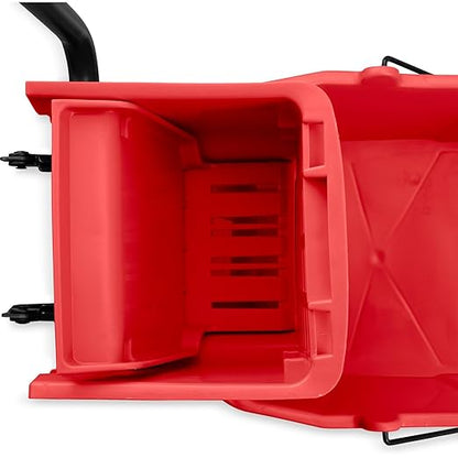 Carlisle FoodService Products 26-Quart Commercial Mop Bucket with Side-Press Wringer, Precision-Molded Polypropylene, Durable Wringer, Bucket with Non-Marking Casters, 18.5 x 16.5 x 23 Inches, Red