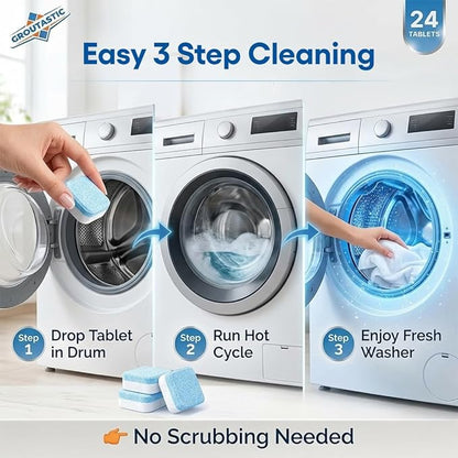 Washing Machine Cleaner Descaler Tablets 24 Pack – Deep Cleaning for HE Front Load and Top Load Washers – Septic Safe Eco Friendly Deodorizer for Drum and Tub Seal