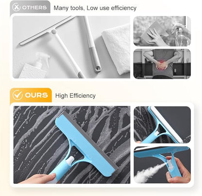 3 in 1 Window Cleaning Scraper, 2025 New Window Squeegee with Spray for Shower Glass All-Purpose Window Cleaner Tool (White)