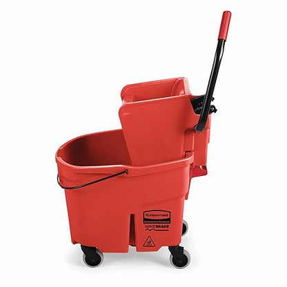 Rubbermaid Commercial Products WaveBrake 35 QT Side-Press Mop Bucket and Wringer Combo on Wheels Red for Heavy-Duty Floor Cleaning