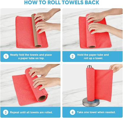 AIDEA Microfiber Cleaning Cloth Roll, Red Shop Towels 55 Sheets Washable, Microfiber Towels for Cars, Shop Rags Reusable Paper Towel for Automotive, Workshop, House, Kitchen, Cleaning Supplies11×9"