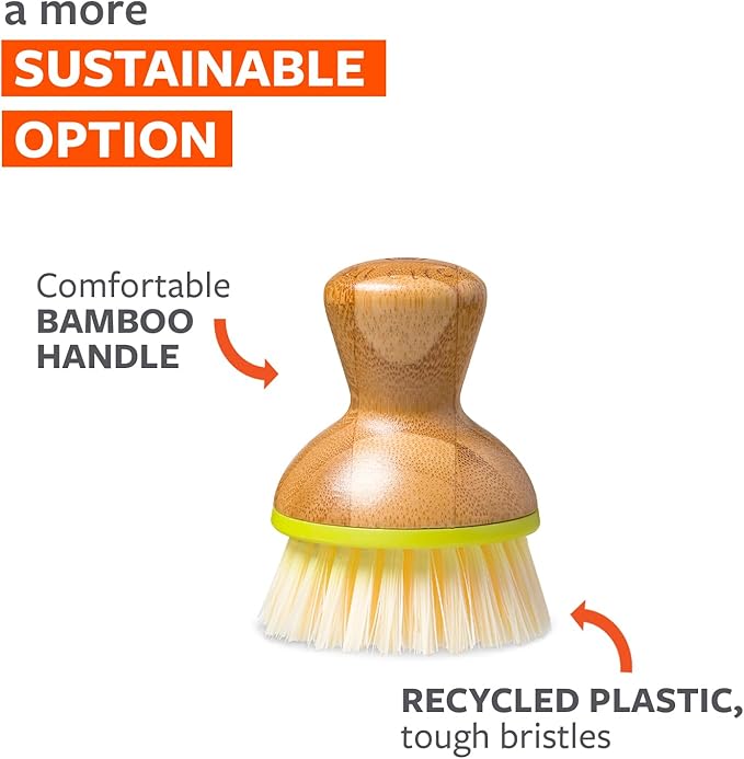 Full Circle Bubble Up Bamboo Dish Brush–Family Safe, Formaldehyde-Free–Ergonomic Palm Scrubber with Handle for Kitchen Cleaning,Dish Scrub Brush for Nonstick,Cast Iron & Sink,Green,2Pk