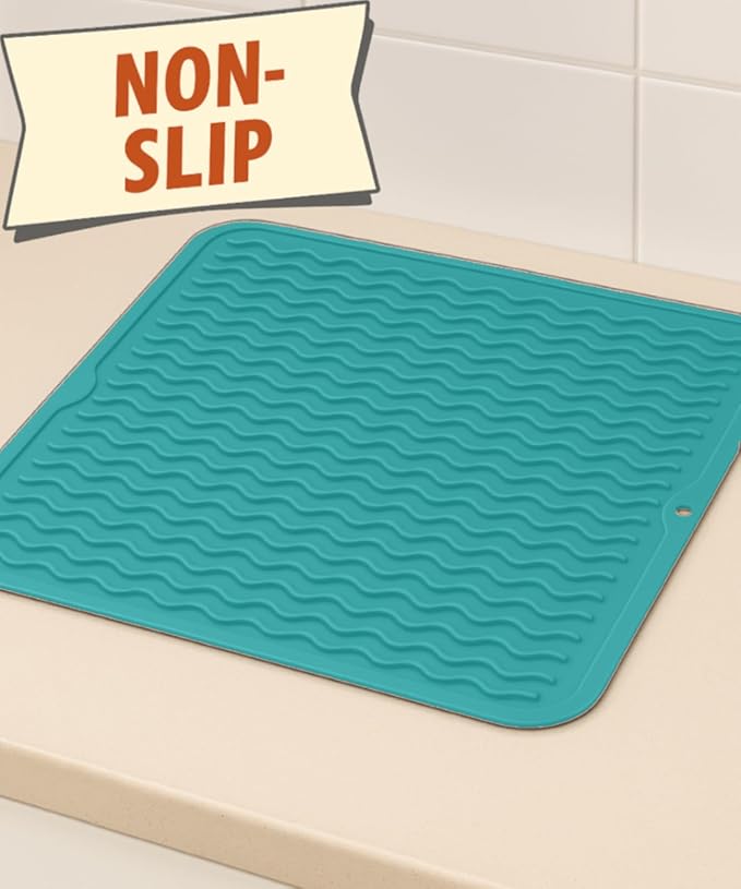 Silicone Drying Mat 16 × 12 – Teal Green Non-Slip Sink Mat for Kitchen Counter, Heat-Resistant Food-Grade Dish Pad, Easy-Clean Multipurpose Drawer Liner (Teal Green, 16" x 12")