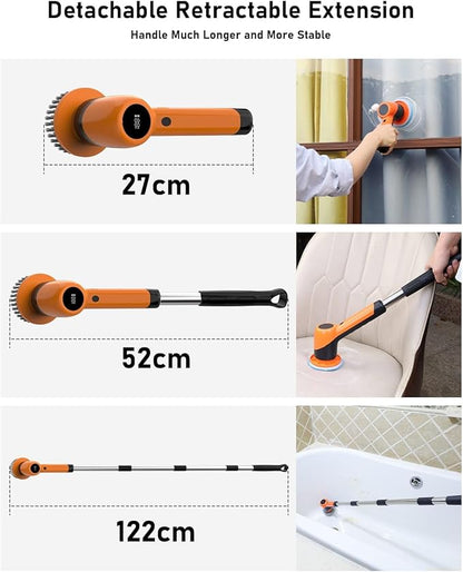 Electric Spin Scrubber for Bathroom - Cordless Brush Scrubber for Cleaning- IPX7 Shower Scrubber - 7 in 1 Electric Cleaning Brush & Retractable Handle - 2-Speed Adjustable Shower Cleaner for Bathroom