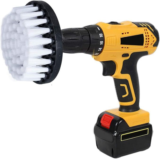 HIFROM Drill Brush - 4 inch Power Drill Attachment Soft Bristle White Quick Change Shaft Scrub Cleaning Brush for Carpet, Upholstery, Leather, Glass (White)