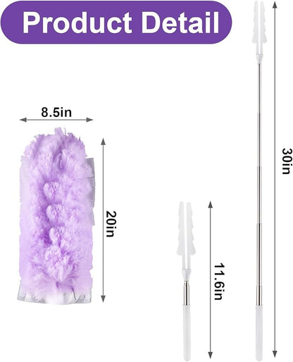 ITTAR 30 Count Duster Refill kit, Duster for Cleaning with Extension Pole, Microfiber Dust Remove Supplies, Fan Feather Dusters for Cleaning Ceiling Fan, Blinds, Furniture, Vent & Shelves-Purple