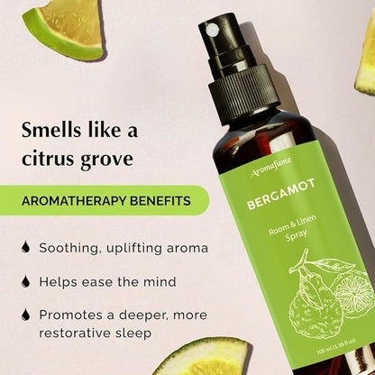 Bergamot Room, Linen & Pillow Spray by Aromafume | 100ml/3.38 fl oz | with Pure Bergamot Essential Oil | Aromatherapy Spray for Relaxation, Sleep & Stress Relief | Mist for Bedding, Fabric