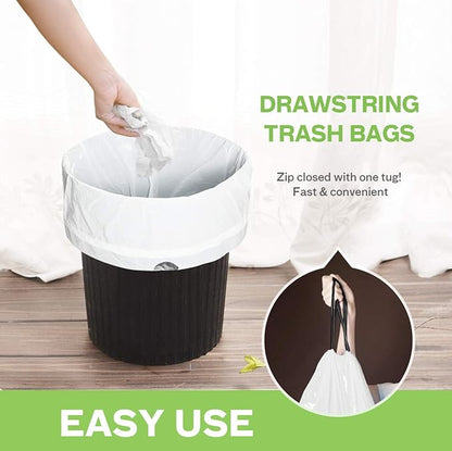 Teivio 1.6 Gallon 120 Counts Strong Drawstring Trash Bags Garbage Bags, Small Bathroom Trash Can Liners, Plastic Waste Basket Liners for Home Office Kitche, White