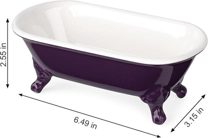6.5" Ceramic Mini Decorative Clawfoot Bathtub Bar Soap Dish, Kitchen Sponge Holder and Shower Tray for Bathroom, 1 Pack(Plum)