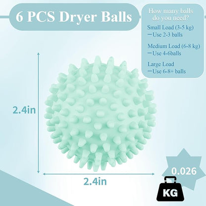 6 Pack Laundry Balls for Dryer, Dryer Balls Laundry Reusable, Dryer Ball Plastic Pellet Packs for Fabric Soften, Reduce Wrinkle and Less Static Cling-Green