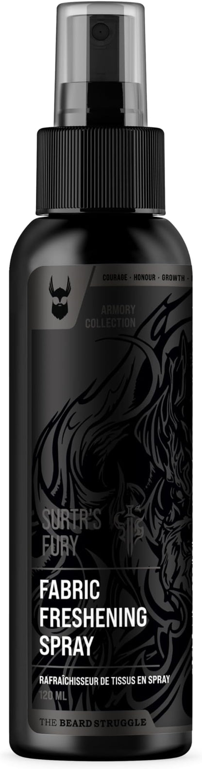Fabric Freshener Spray by The Beard Struggle - Linen Spray Freshener for Cloths, Bed & Room Air Freshener - Odor Eliminator with Luxury Fragrance - Surtr's Fury, Black Collection (120ml)