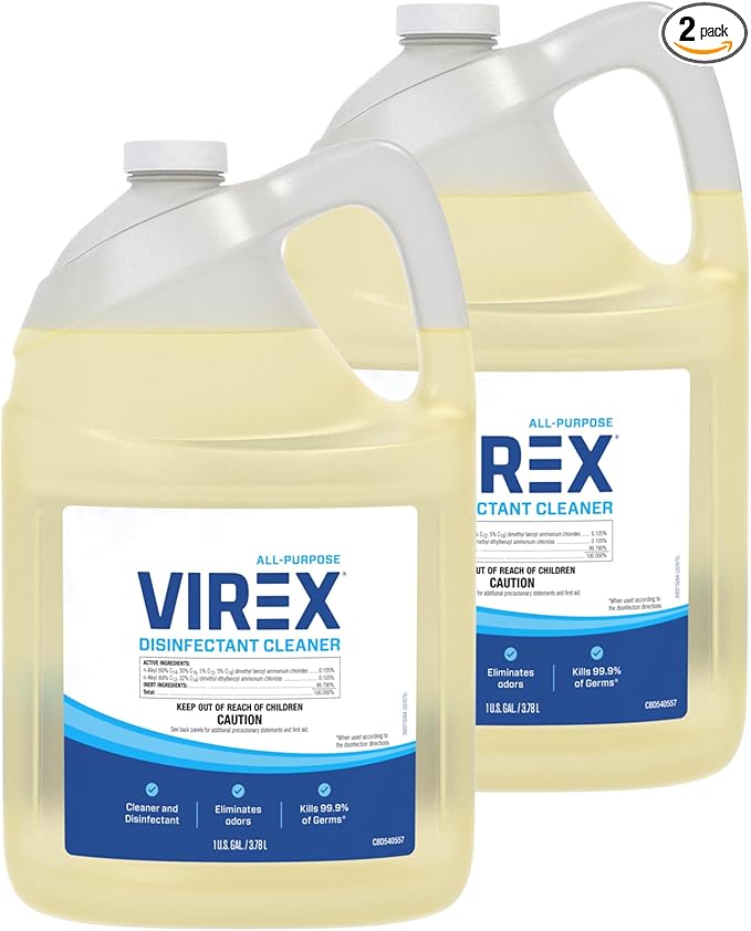 VIREX Diversey CBD540557 All Purpose Disinfectant Cleaner, For Home & Commercial Use, Kills 99.9% of Germs, Multi-Surface, Lemon Scent, 1 Gallon (Pack of 2)