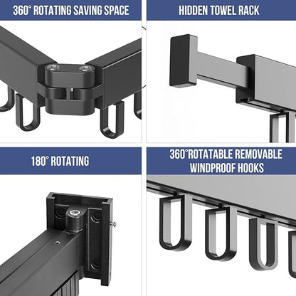 MIFXIN Clothes Drying Rack Foldable Wall Mounted Retractable Laundry Drying Rack Two-Fold Collapsible Clothes Hanger Folding Clothing Rack for Laundry Balcony (Black)