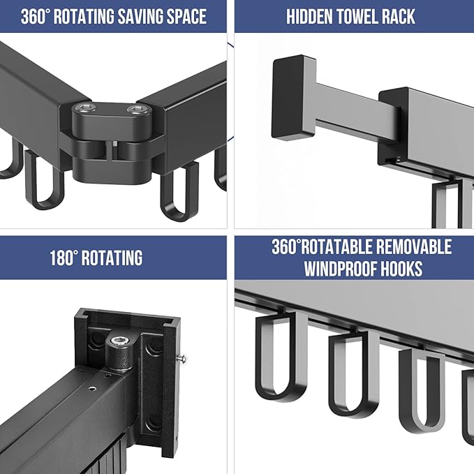MIFXIN Retractable Clothes Drying Rack Tri-Fold Laundry Wall Mounted Clothing Drying Rack Hanger Collapsible Space Saver Foldable Clothes Hanger Rack for Laundry Balcony (Black)