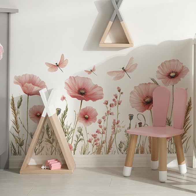 3D Wall Stickers Pink Floral Wall Art Decal Decor for Bedroom Living Room Offices Home Decoration